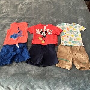 Kids Outfit 3pc T-shirts Shorts‎ Set Mickey Mouse Shark Ocean Animals Carter H&M